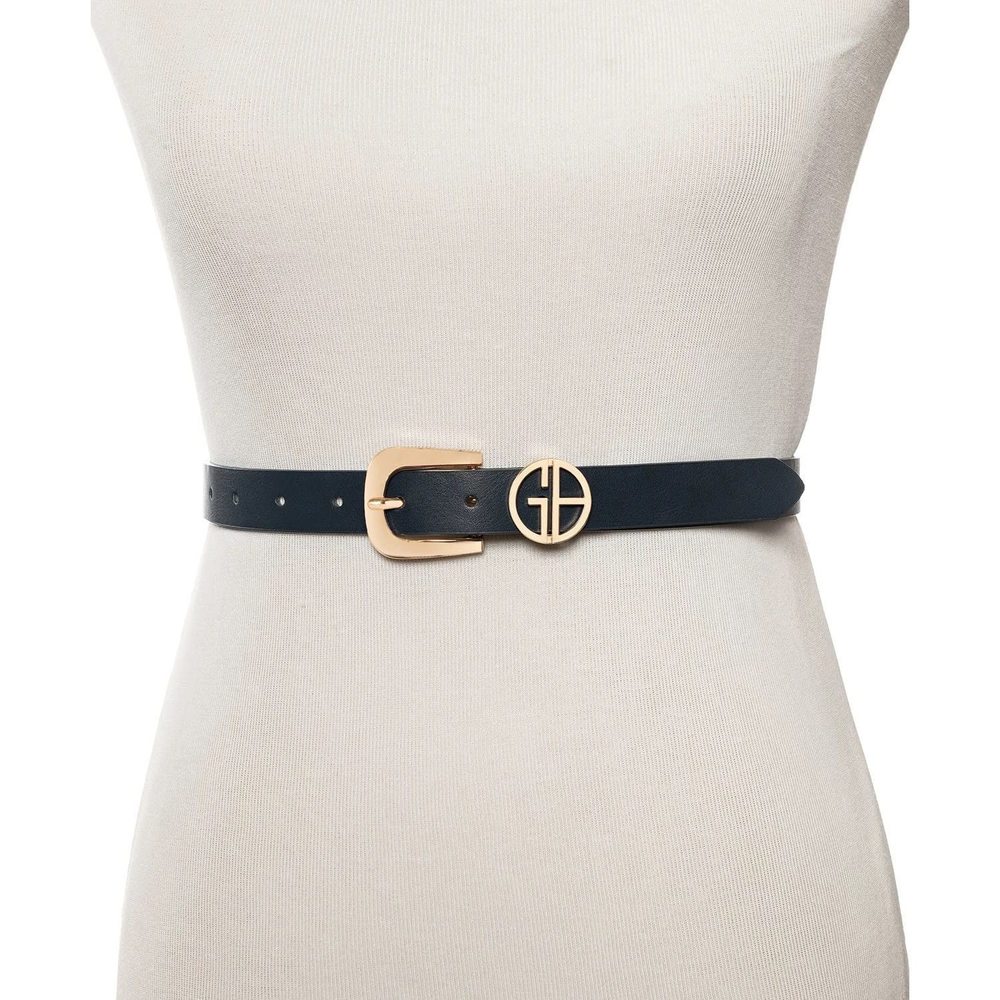 Giani Bernini Women's Designer Logo Keeper Belt Navy Small w 32" w1" - Picture 3 of 5